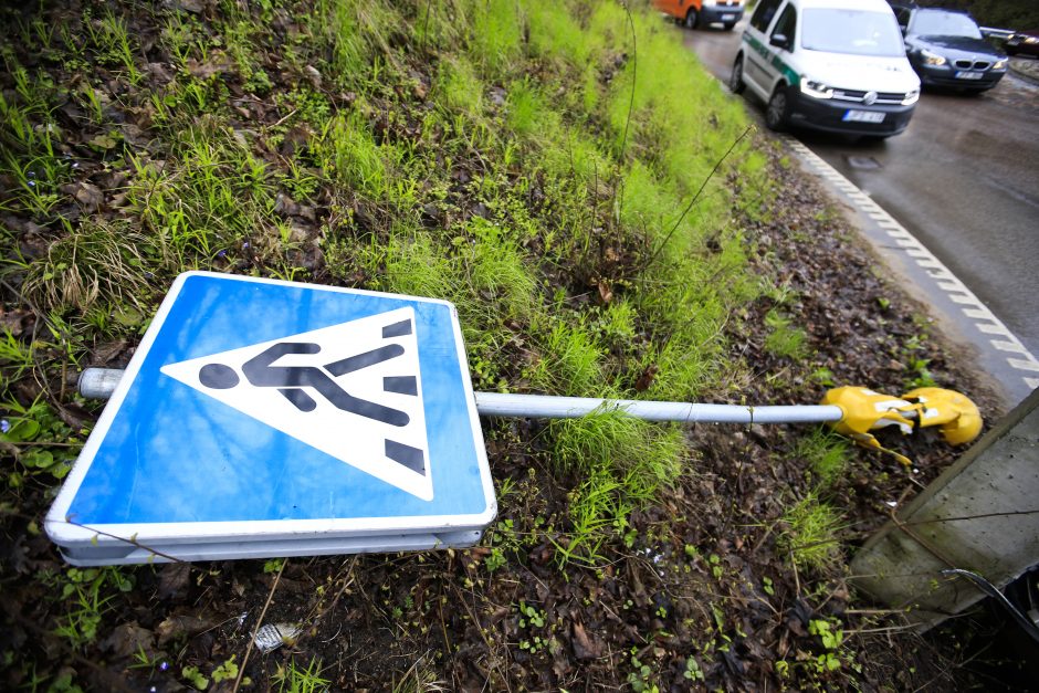 Automobilis Panemunėje išmėgino stulpo tvirtumą