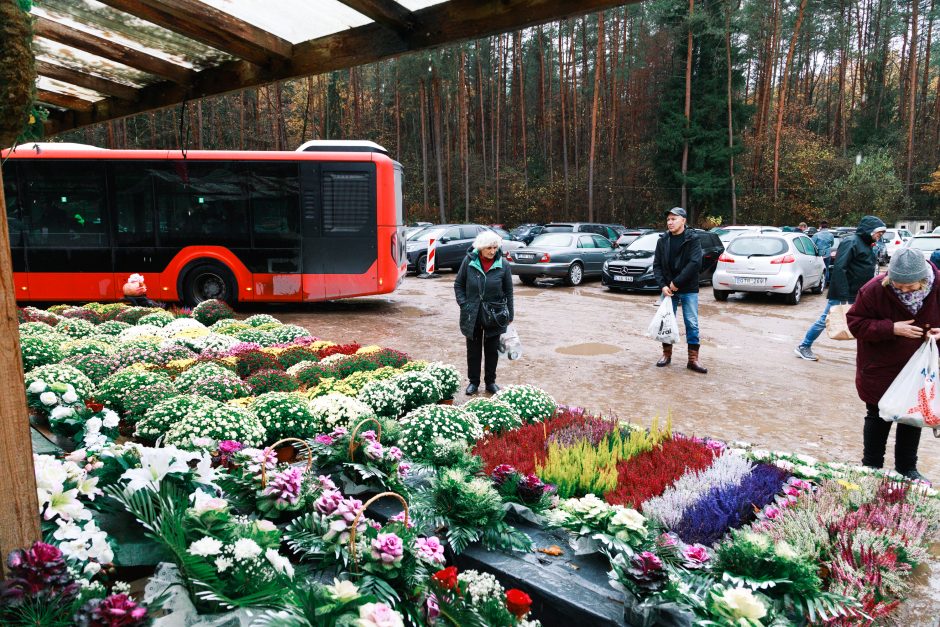 Kauniečiai traukia lankyti kapų: eilės, gėlės ir žvakių gausa