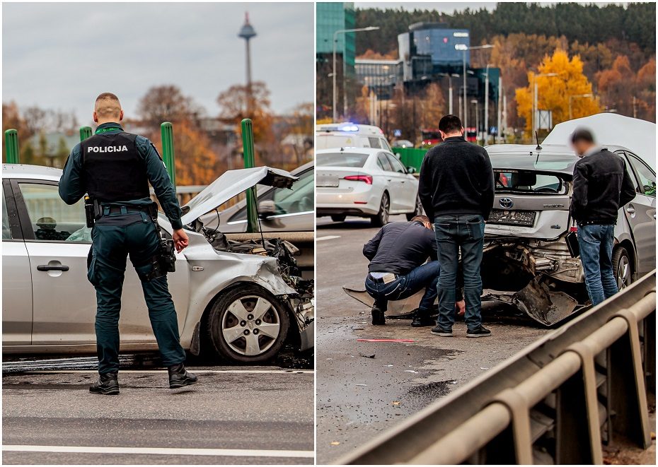 Ant tilto sostinėje pavojingai manevravęs automobilis sukėlė avariją: nusidriekė spūstys