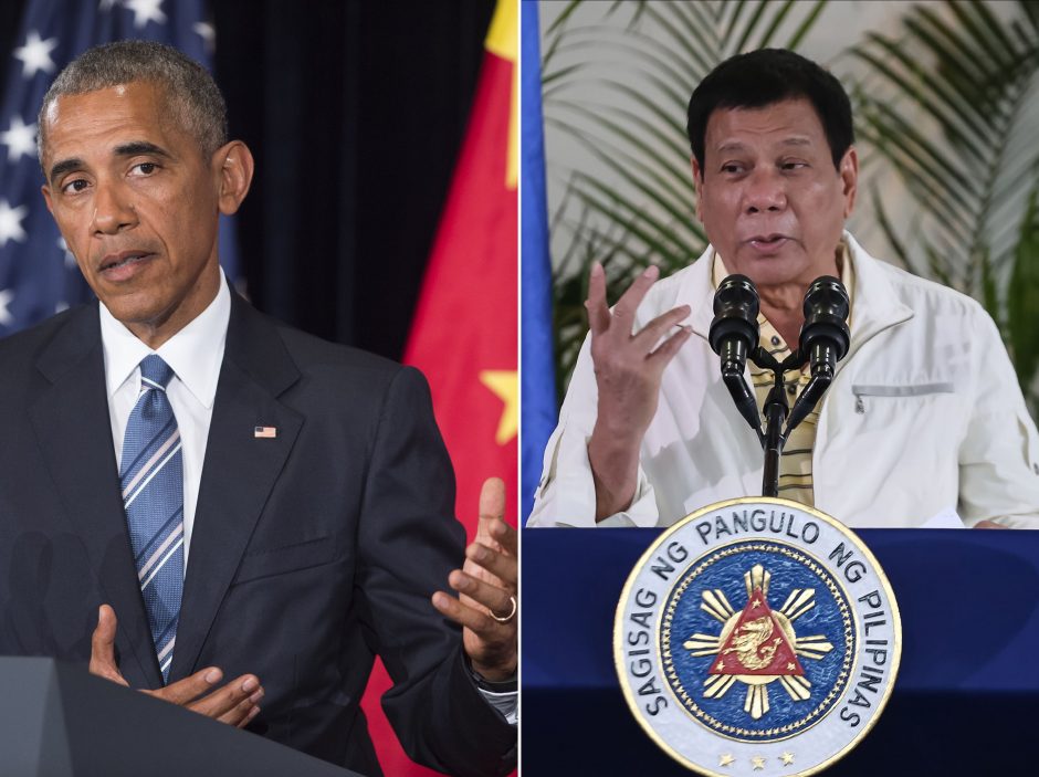 Filipinų prezidentas atsiprašė, kad provokuojančiai plūdo B. Obamą