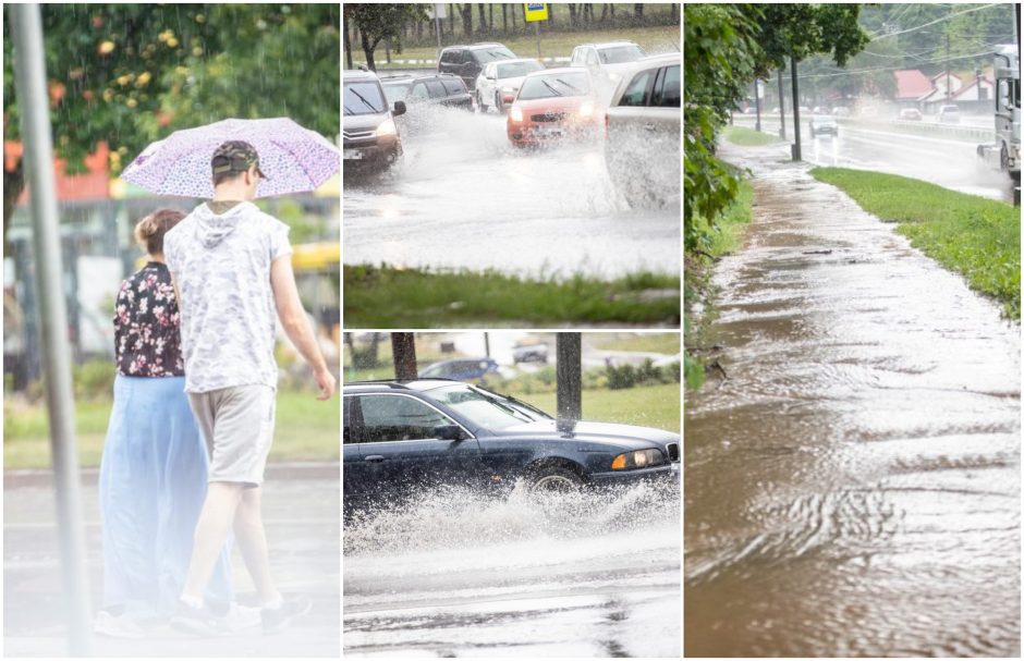 Po gausaus kritulių kiekio sostinėje lietus neaplenkė ir Kauno: gatvėse – balos