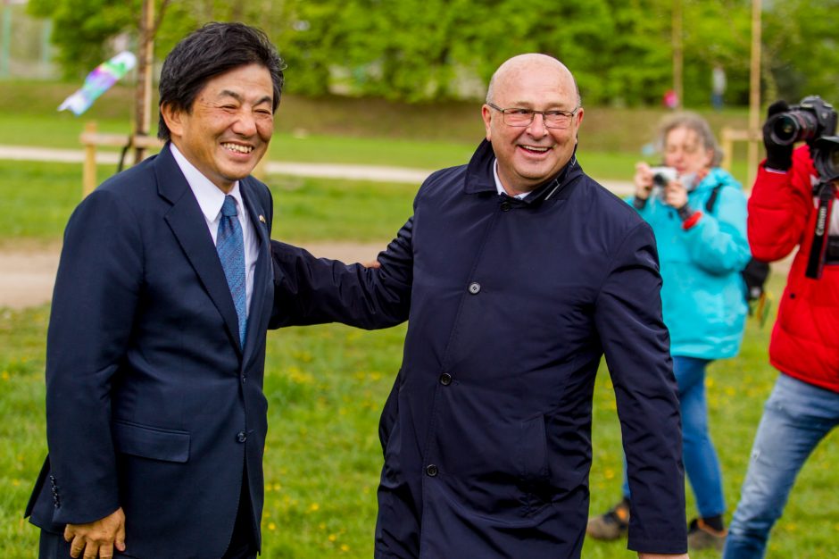 Spalvingo pikniko tarp sakurų nesugadino ir apniukęs dangus