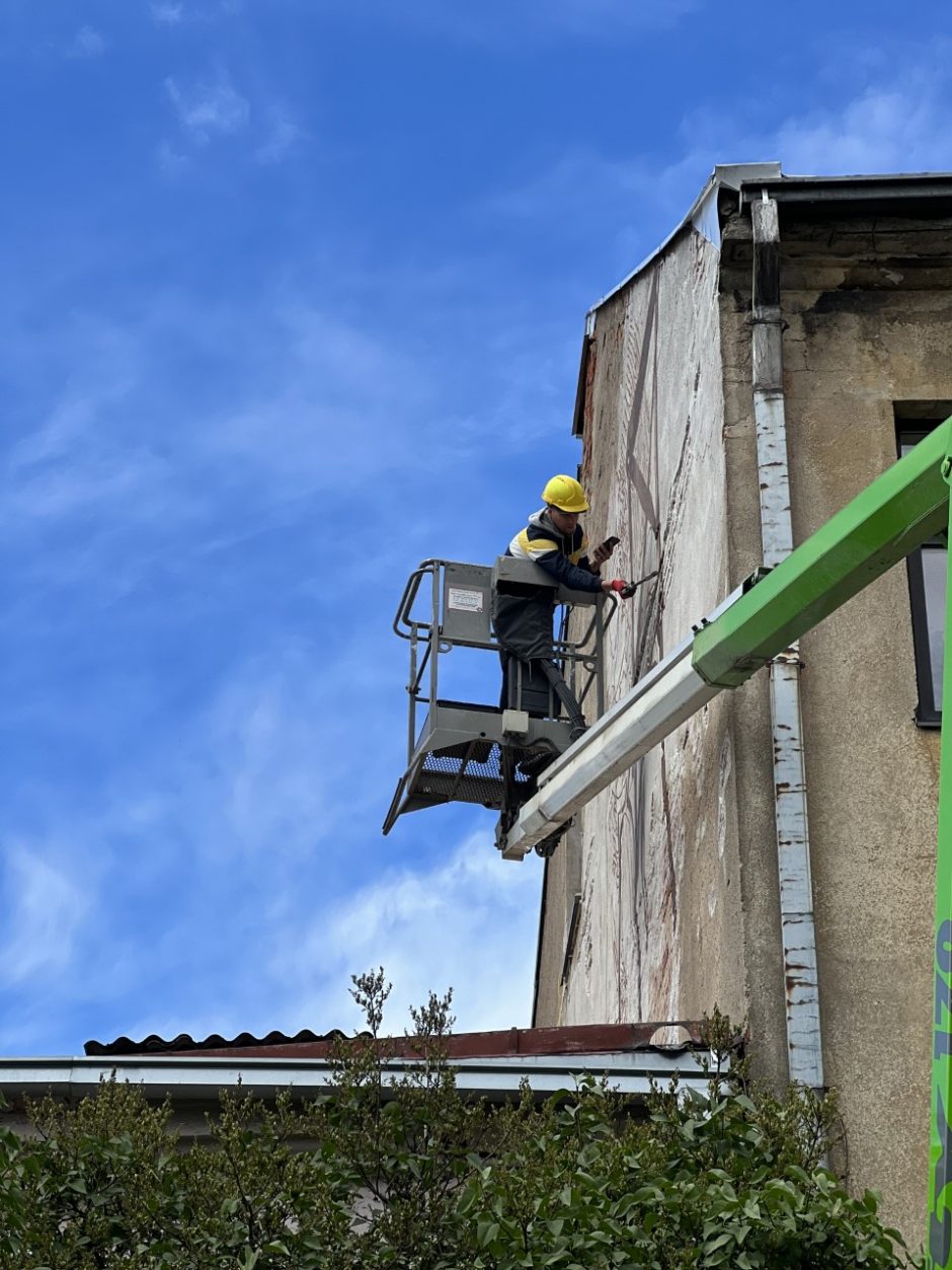 Kaune – dar vienas piešinys visų akims: autorių namo gyventojai vaišino kava tiesiai per langus