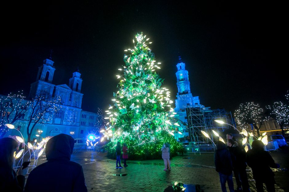 Įžiebta pagrindinė Kauno eglė: mieste prasideda šiltų Kalėdų laukimas