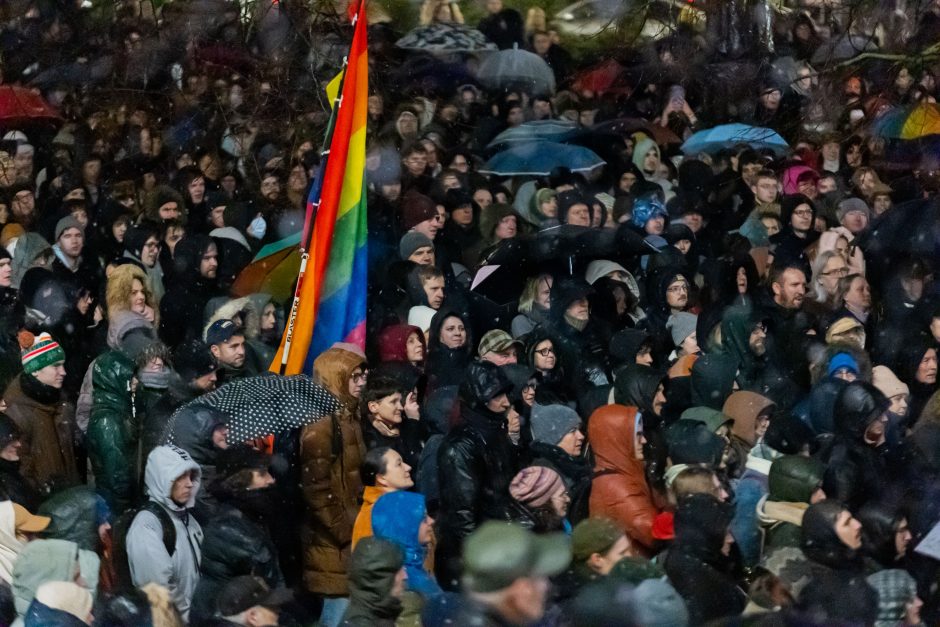 Prie Seimo protestuotojai gėdina socialdemokratus dėl koalicijos su „Nemuno aušra“